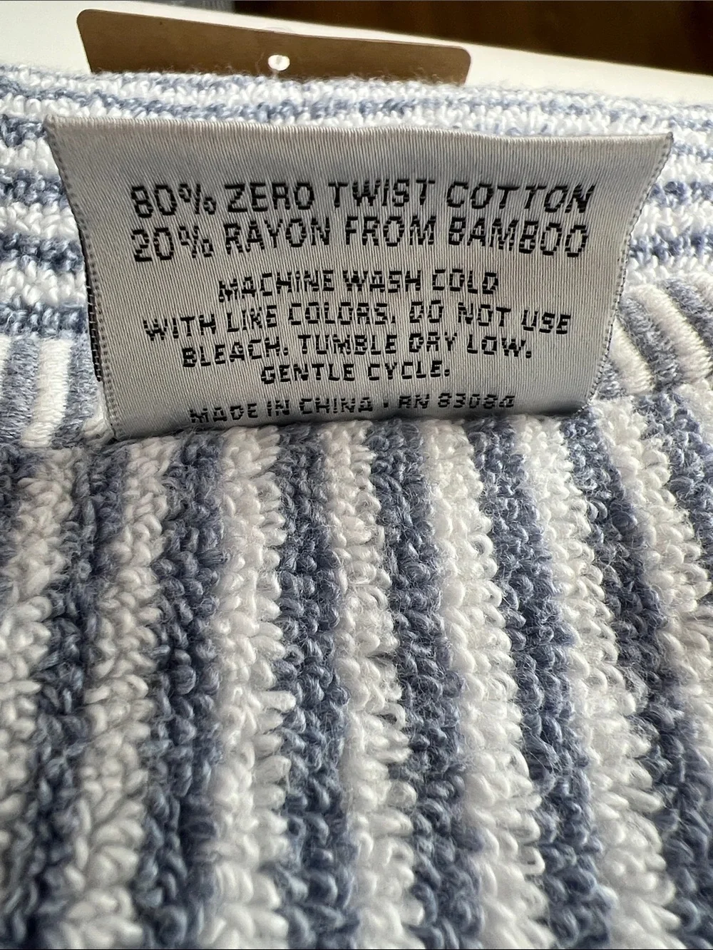 Common Thread Bath Towels Bamboo Blue White Striped Soft Cotton 2 Pc Set NEW